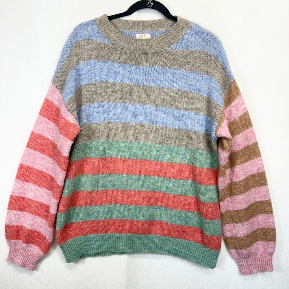 Easel Multicolor Striped Crew Neck Sweater - Picture 2 of 9